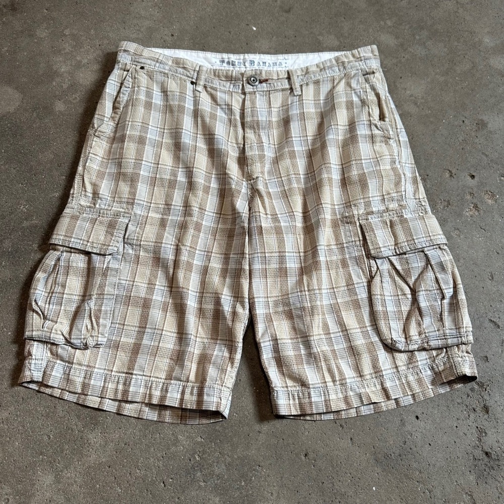 Tommy‎ Bahama Cargo Shorts Mens 36 Tan Plaid 100% Cotton Casual Beach Baggy